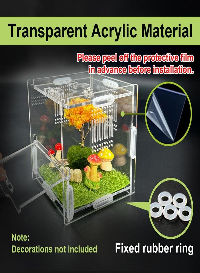 Julang Jumping Spider Enclosure, 4" X 4" X 4" Acrylic Spider Habitat, Front Opening Small Reptile Terrarium with Matrix Ventilation Holes & Feeding Holes, for Jumping Spider Snail Insect - Image 3